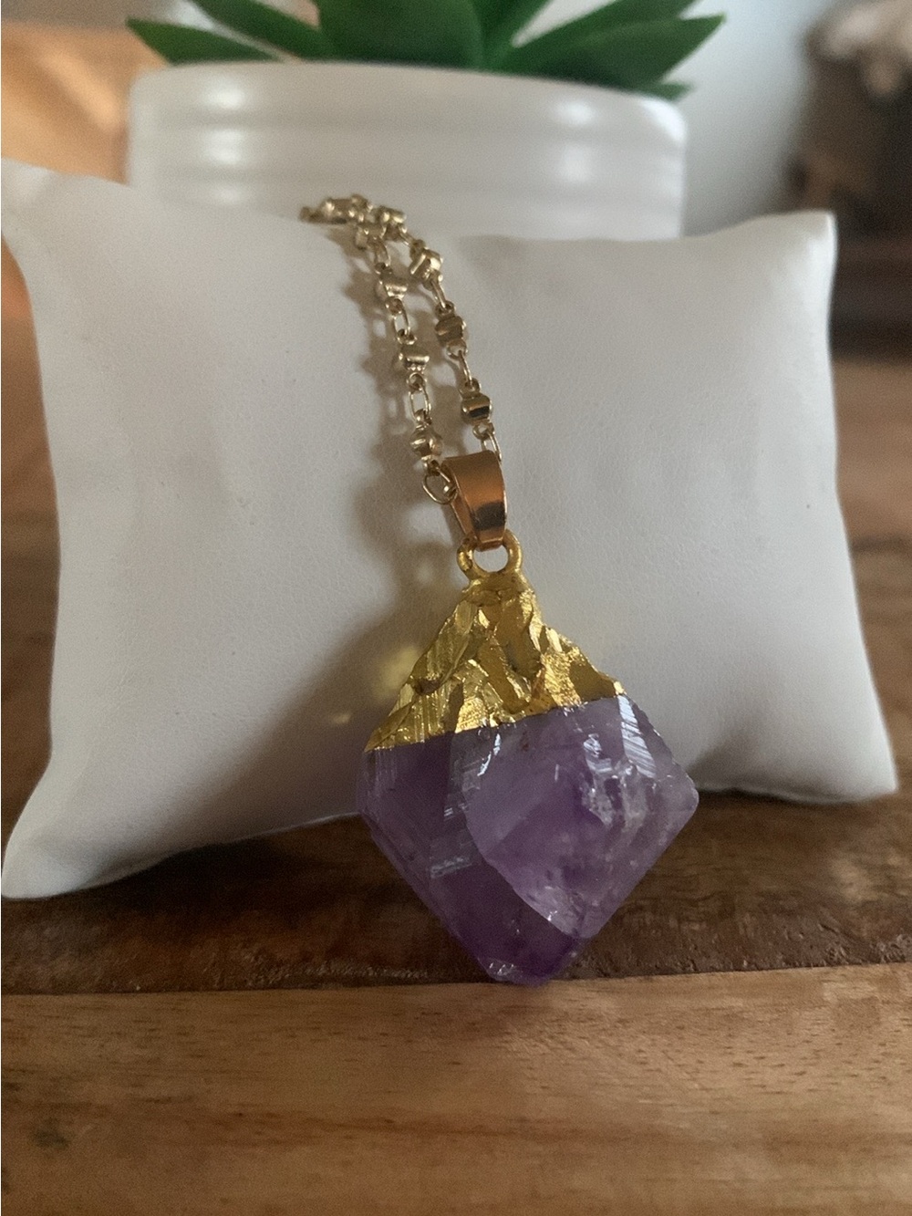 Raw Amethyst Crystal Gold-Toned Necklace